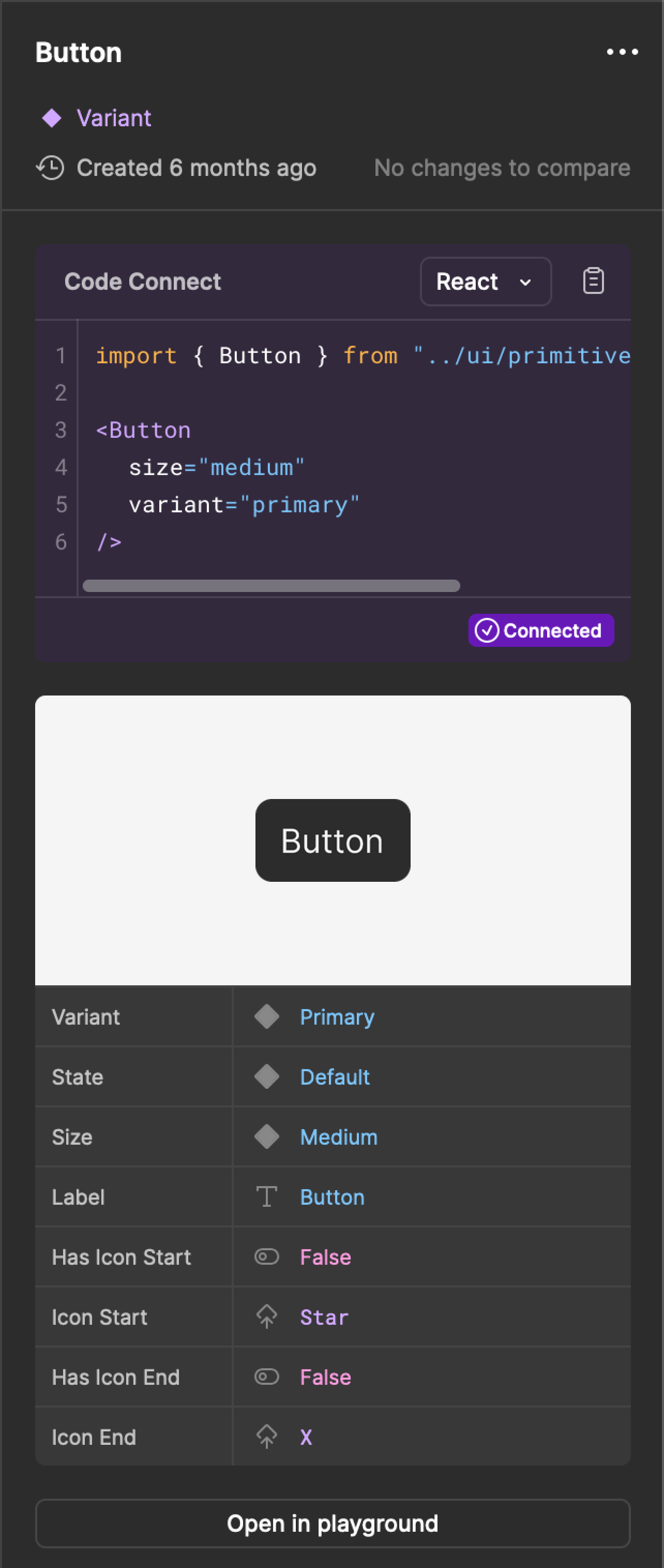 Example that shows the code snippet at the top of the Inspect panel
