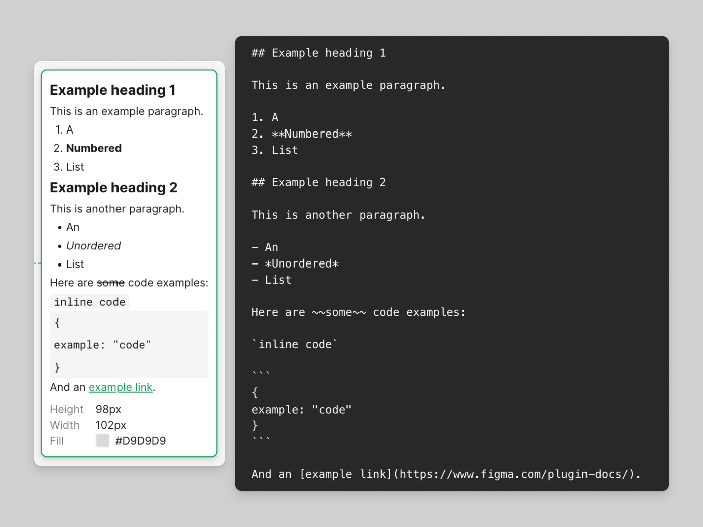 Example of a markdown-formatted annotation in Dev Mode