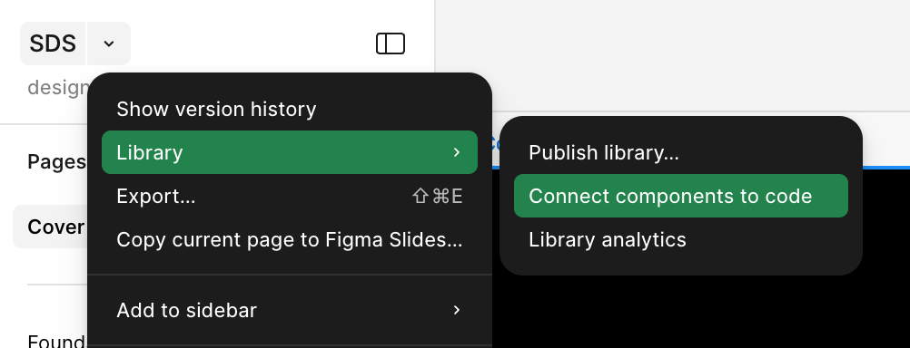 Code Connect UI menu