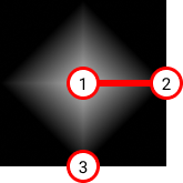 Diamond gradient in a square. Where the lightest parts of the gradient forms a diamond shape at the centre of the square. The positions are set exactly same as the angular gradient.